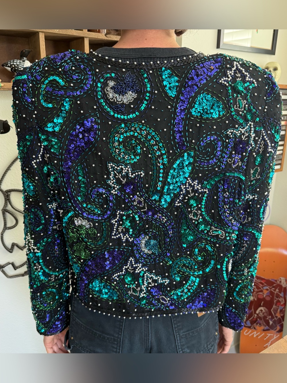 Vintage 80s Deadstock Laurence Kazar Silk Sequin Top ~ Size XL - Picture 2 of 9